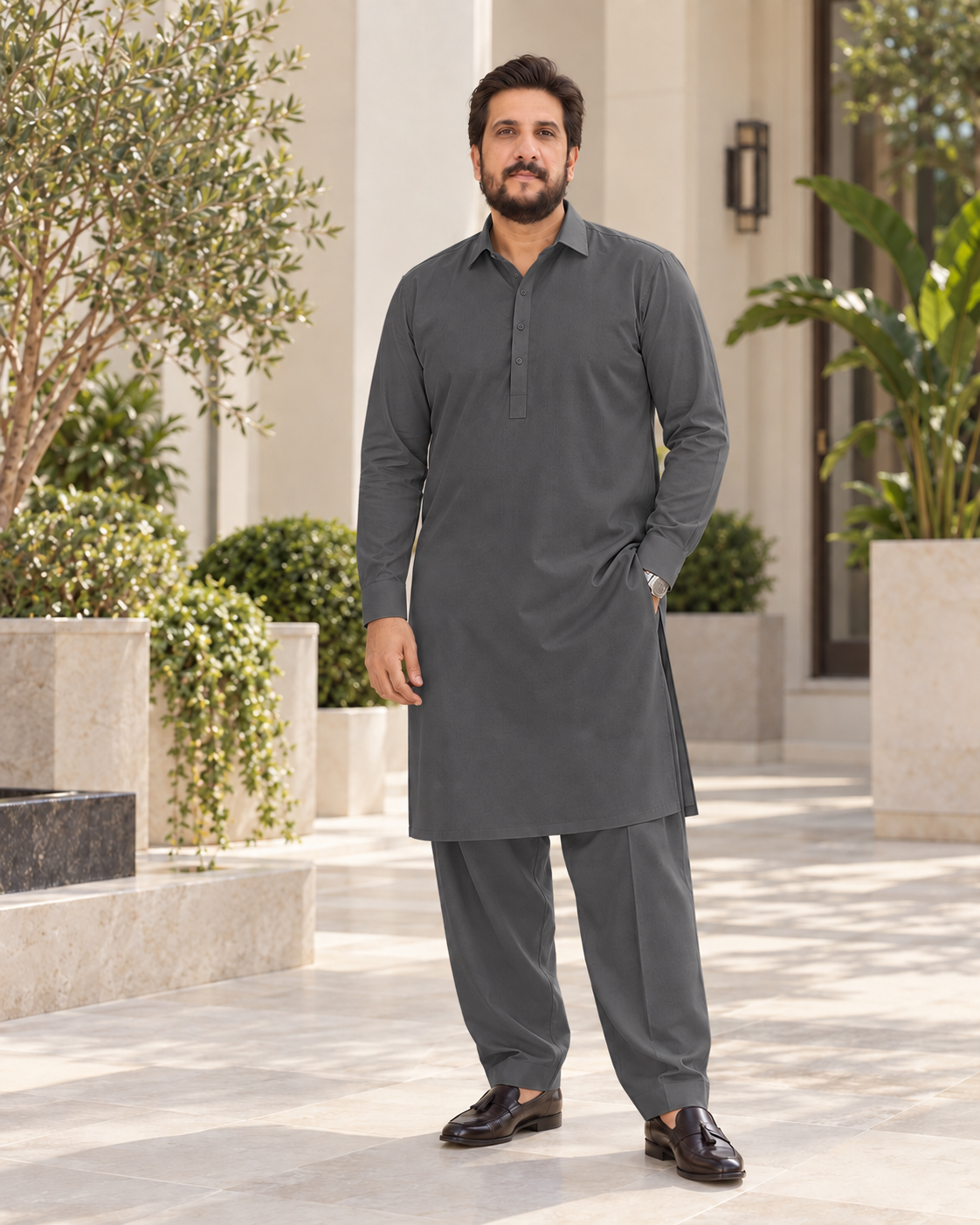 Dark grey Pakistani shalwar kameez