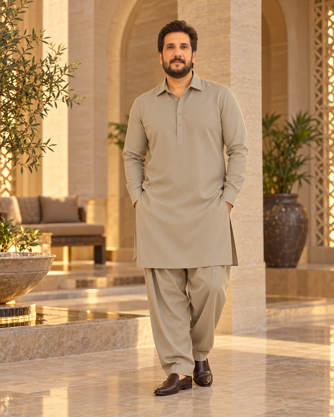Classic stone Pakistani shalwar kameez